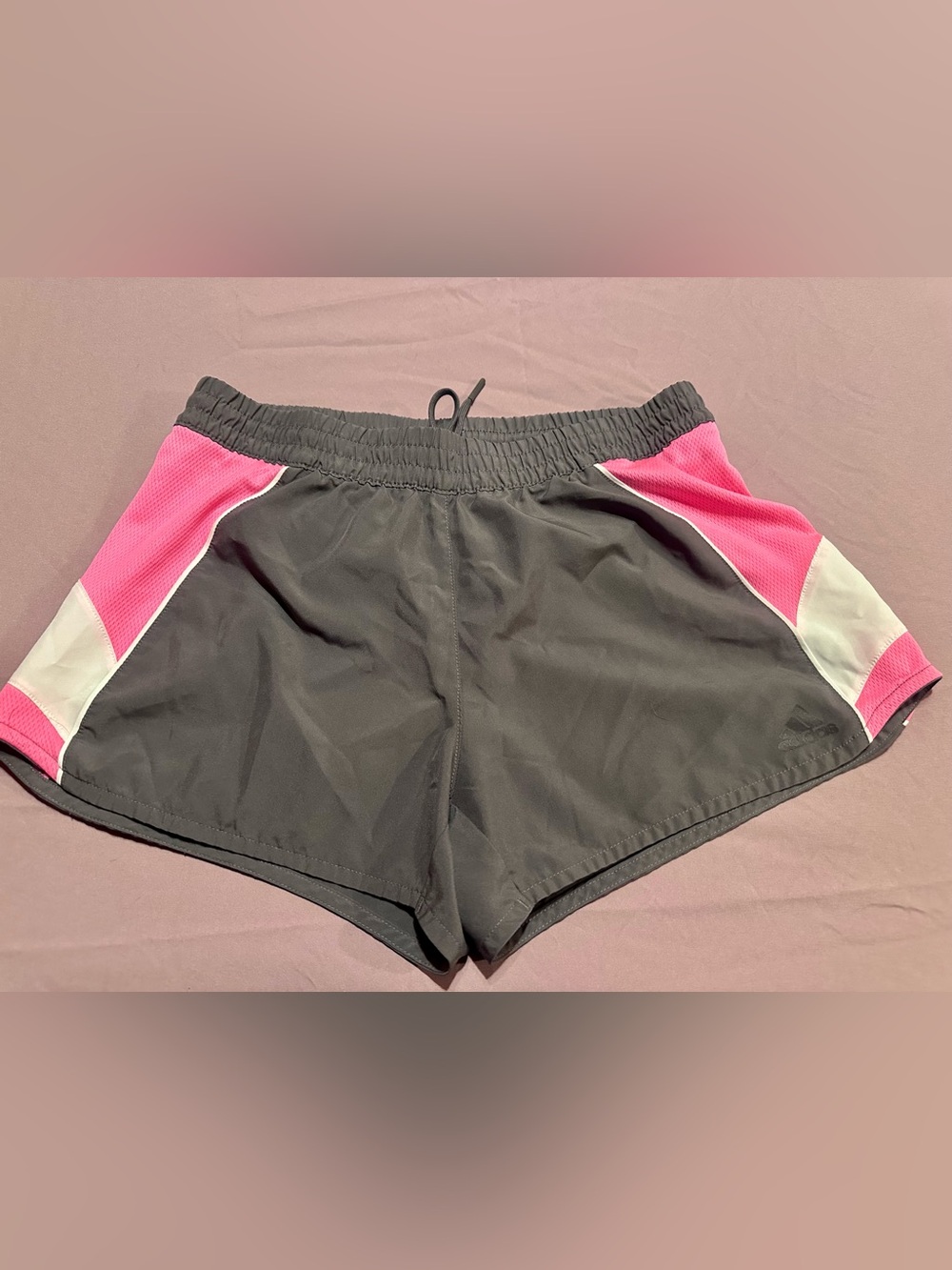 adidas Women's Black Athletic Shorts with Pink Side Panels, small